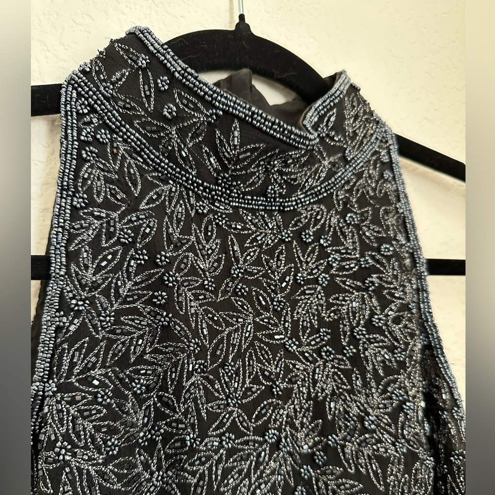 Vintage Papell Boutique Silk Black Beaded Halter Top with Touch of Glamour/Y2K - Picture 2 of 9